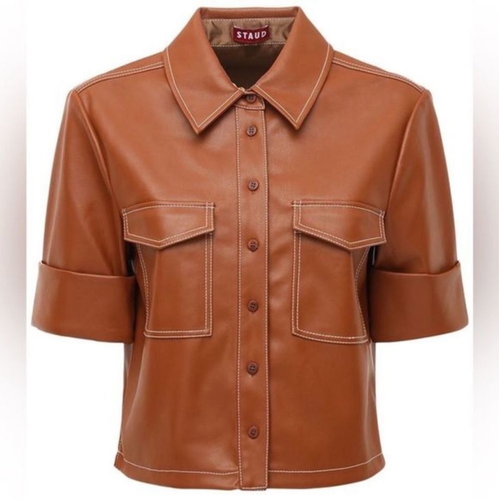 STAUD Rue Faux Leather Shirt